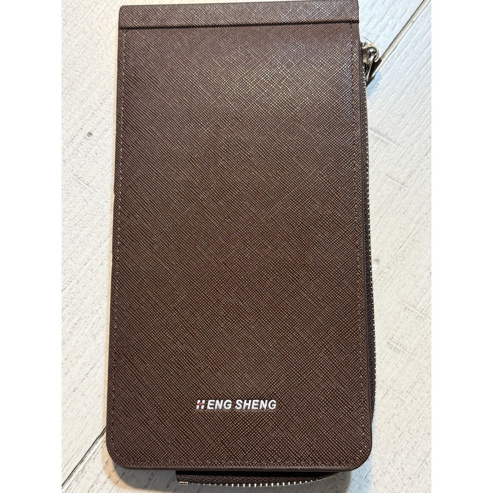 Heng Sheng Black Zipper Long Wallet-26 Credit Card Holder Front/Back NWOT Brown